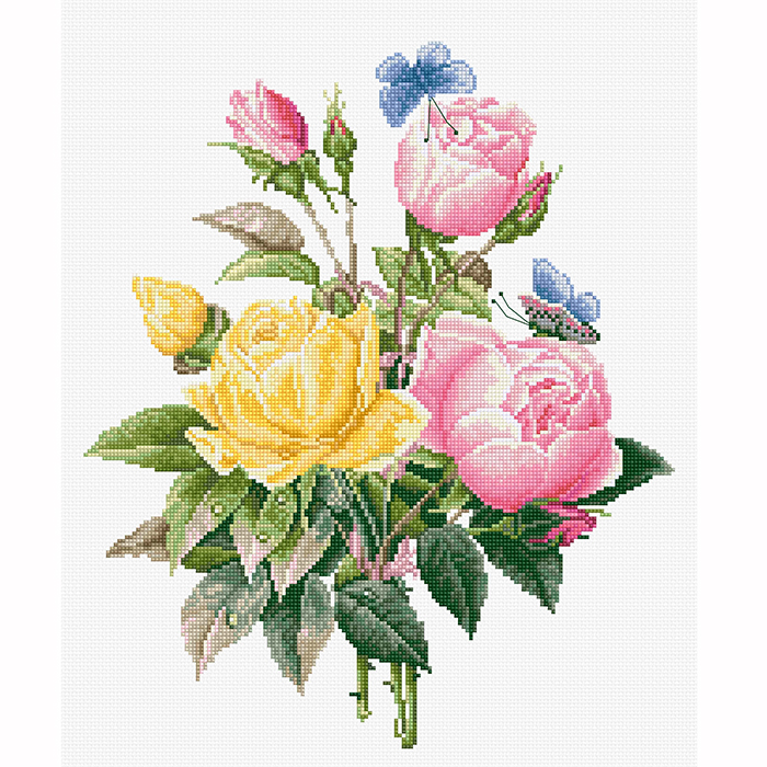 Набор для вышивания Luca-S ВU4003 «Жёлтые розы и бенгальские розы» 21*28,5 см
