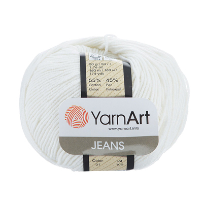 Пряжа Джинс (YarnArt Jeans), 50 г / 160 м,  01 белый в интернет-магазине Швейпрофи.рф