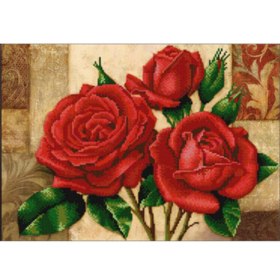 Ткань с рисунком для вышивания бисером «Конек 9867 Красные розы» 29*39 см в интернет-магазине Швейпрофи.рф