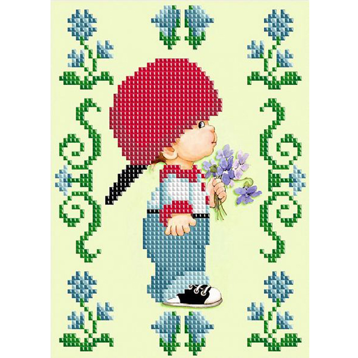 Ткань с рисунком для вышивания бисером «Славяночка КС-130 Цветы для малышки» 13,5*17 см