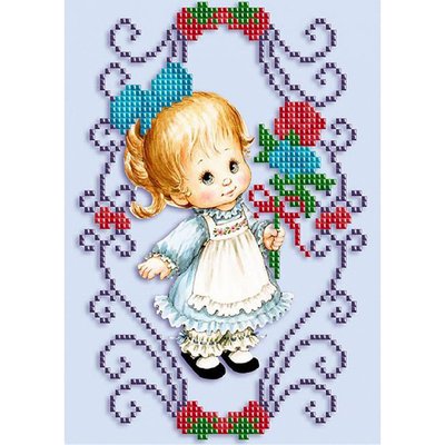 Ткань с рисунком для вышивания бисером «Славяночка КС-145 Малышка с цветком» 13,5*17 см в интернет-магазине Швейпрофи.рф