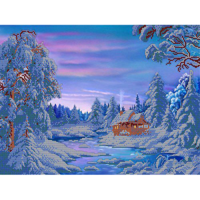 Ткань для вышивания бисером Астрея (Gluria) 71021 «Зимний домик» 30*40 см в интернет-магазине Швейпрофи.рф
