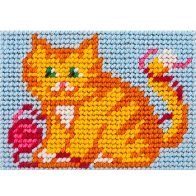 Набор для вышивания с пряжей BAMBINI  X2110 «Рыжик кот с клубком» 10*14 см в интернет-магазине Швейпрофи.рф