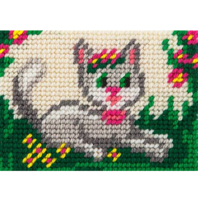 Набор для вышивания с пряжей BAMBINI  X2129 «Кошка среди цветов» 10*14 см в интернет-магазине Швейпрофи.рф