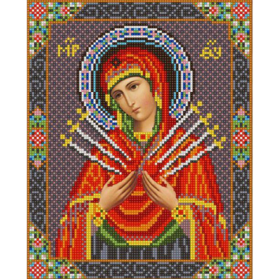 Ткань с рисунком для вышивания бисером «Конек 9211 Богородица Семистрельная» 20*25 см в интернет-магазине Швейпрофи.рф