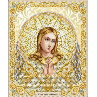 Ткань для вышивания бисером Благовест ЖС-4007 «Святой Ангел Хранитель в жемчуге» 25*25 см в интернет-магазине Швейпрофи.рф