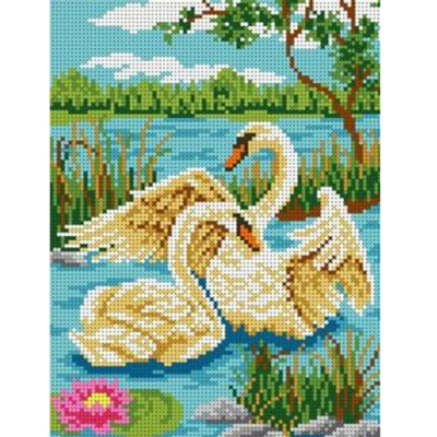 Ткань для вышивания бисером Каролинка КБЖ-4016 «Пара лебедей» 19*25 см в интернет-магазине Швейпрофи.рф