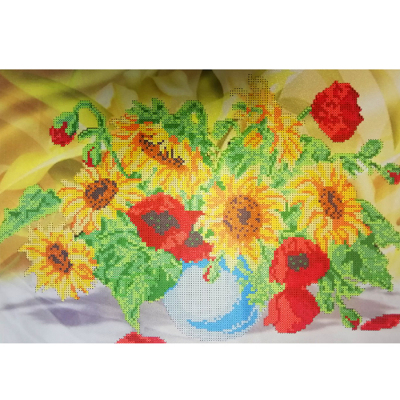 Ткань для вышивания бисером Мята К-3059 «Подсолнухи и маки» 26.5*37.5 см в интернет-магазине Швейпрофи.рф