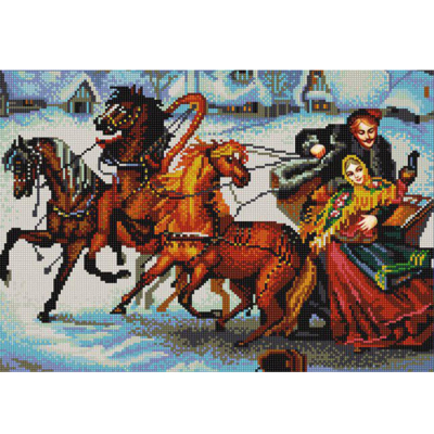 Ткань с рисунком для вышивания бисером «Конек 9767  Тройка лошадей» 29*39 см в интернет-магазине Швейпрофи.рф