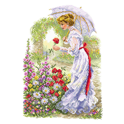 Рисунок на канве МП (37*49 см) 1700 «Дама в саду» в интернет-магазине Швейпрофи.рф