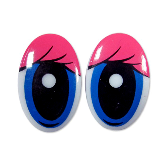 Глаза винтовые «овал» с ресницами 19*30 мм, розовый/синий