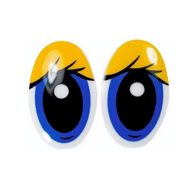 Глаза винтовые «овал» с ресницами 26*39 мм, желтый/синий в интернет-магазине Швейпрофи.рф