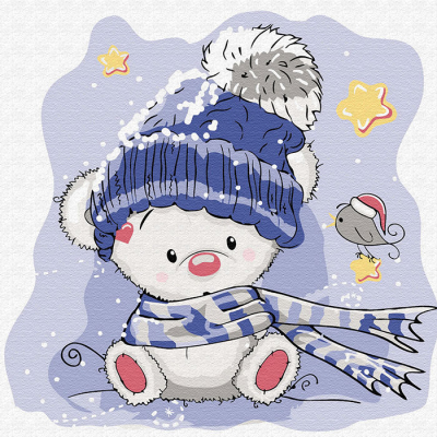 Картина по номерам Molly KH0445  «Медвежонок зимой» 20*20 см в интернет-магазине Швейпрофи.рф