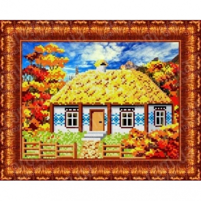 Ткань для вышивания бисером Каролинка КБП-4003 «Осень в деревне» 19*26 см в интернет-магазине Швейпрофи.рф