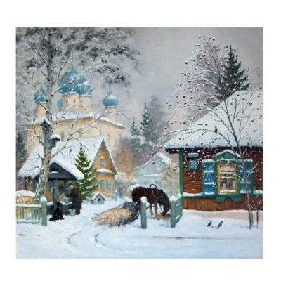 Картина по номерам Molly KH0704  «Зима в деревне» 30*30 см в интернет-магазине Швейпрофи.рф