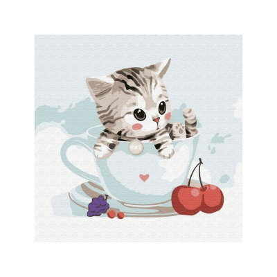 Картина по номерам Molly KH0448  «Котенок в кружке» 20*20 см в интернет-магазине Швейпрофи.рф