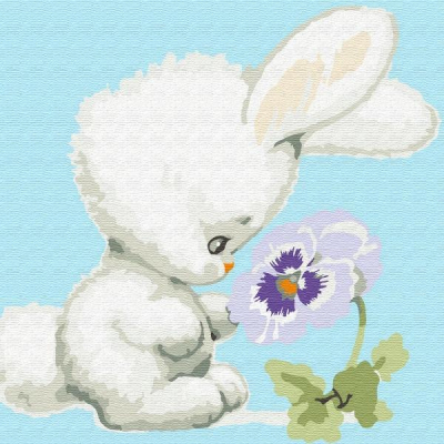 Картина по номерам Molly KH0452  «Зайчонок с цветком» 20*20 см в интернет-магазине Швейпрофи.рф