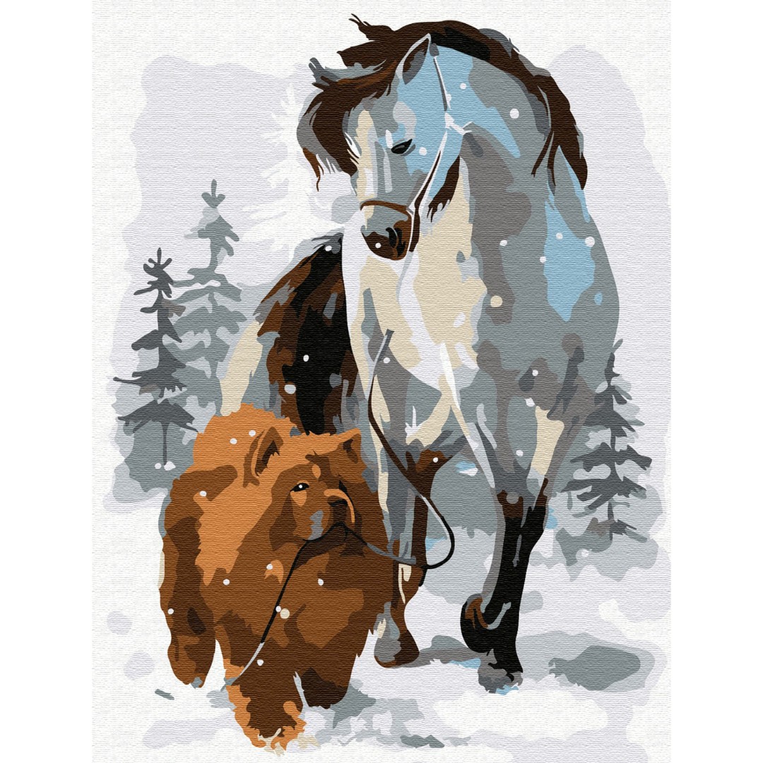 Картина по номерам Molly KH0792 «Лошадь с собакой на прогулке» 15*20 см