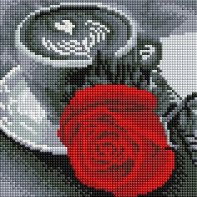 Алмазная мозаика Подсолнух UC144   «Чашка кофе и роза» 20*20 см на подрамнике в интернет-магазине Швейпрофи.рф