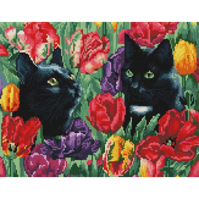 Алмазная мозаика Подсолнух VA199 «Коты в тюльпанах» 40*50 см на подрамнике круглые стразы в интернет-магазине Швейпрофи.рф