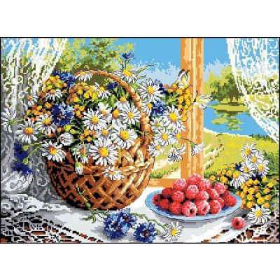 Рисунок на канве Гелиос Ц-061 «Корзина с цветами» 35*45 см в интернет-магазине Швейпрофи.рф