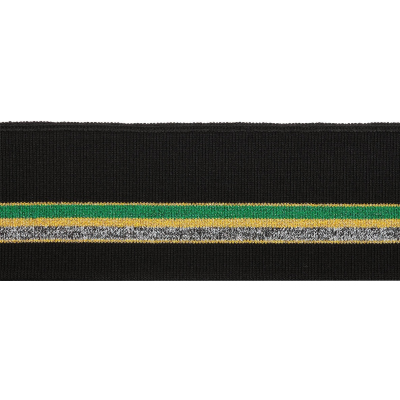 Подвяз трикотажный п/э 3AR536  6*100 см черный с зел/желт/серебр полосами в интернет-магазине Швейпрофи.рф