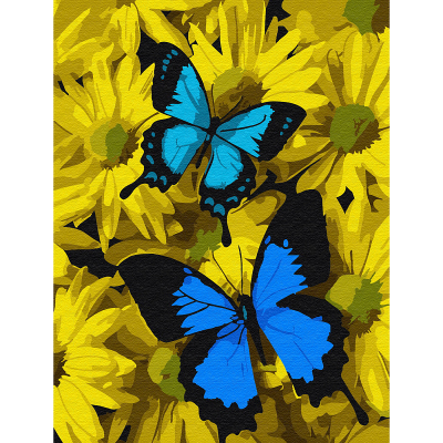 Картина по номерам Molly KH0794 «Синие бабочки в цветах » 15*20 см в интернет-магазине Швейпрофи.рф