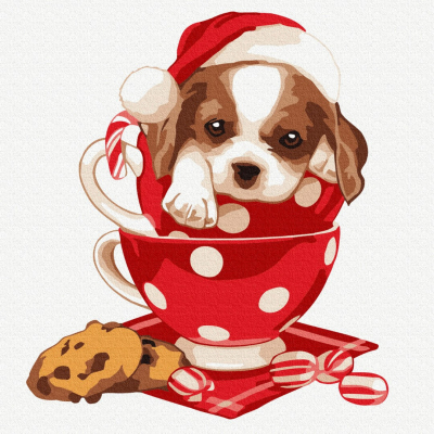 Картина по номерам Molly KH0911  «Новогодний щенок» 20*20 см в интернет-магазине Швейпрофи.рф