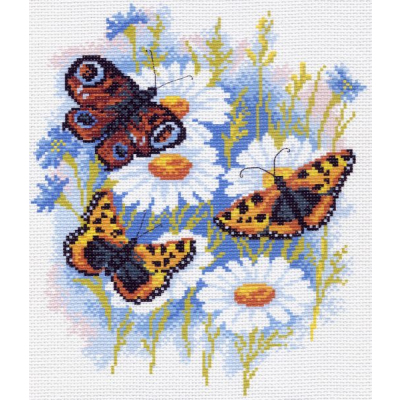 Рисунок на канве МП (28*37 см) 0624-1 «Бабочки на ромашках» в интернет-магазине Швейпрофи.рф