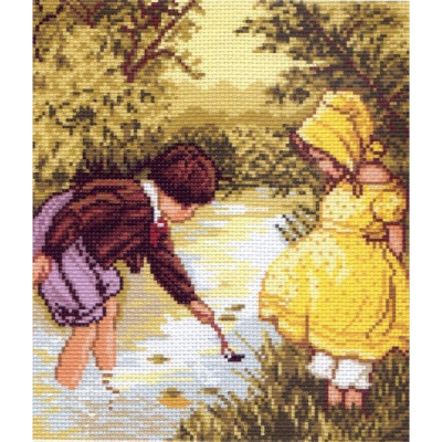 Рисунок на канве МП (24*35 см) 0195 «Дети у речки» в интернет-магазине Швейпрофи.рф
