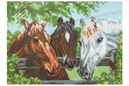 Рисунок на канве МП (28*34 см) 0100 «Три лошади»