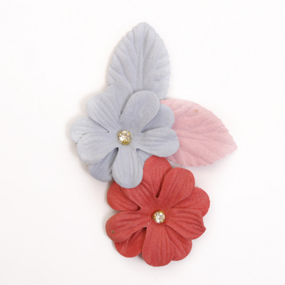 Украшение текстильное LA305  Цветы 10,5*7 см красный/голубой в интернет-магазине Швейпрофи.рф