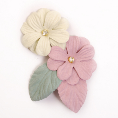 Украшение текстильное LA305  Цветы 10,5*7 см белый/розовый в интернет-магазине Швейпрофи.рф