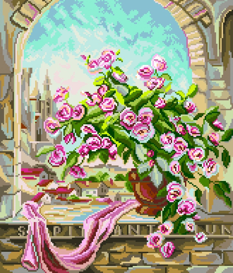 Рисунок на канве МП (41*41 см) 1887 «Розовый куст»