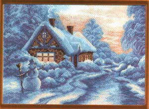 Рисунок на канве МП (37*49 см) 0642 «Снеговик у дома»