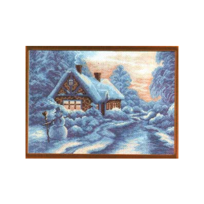 Рисунок на канве МП (37*49 см) 0642 «Снеговик у дома» в интернет-магазине Швейпрофи.рф