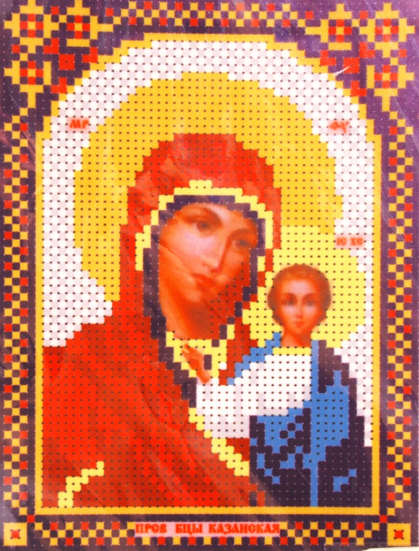 Ткань для вышивания бисером А5 иконы БИС МК-043 «Богородица Казанская» 12*16 см