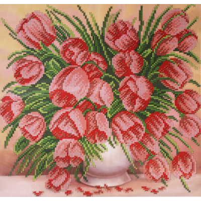 Ткань для вышивания бисером Благовест К-3108 Нежные тюльпаны 28*28 см в интернет-магазине Швейпрофи.рф