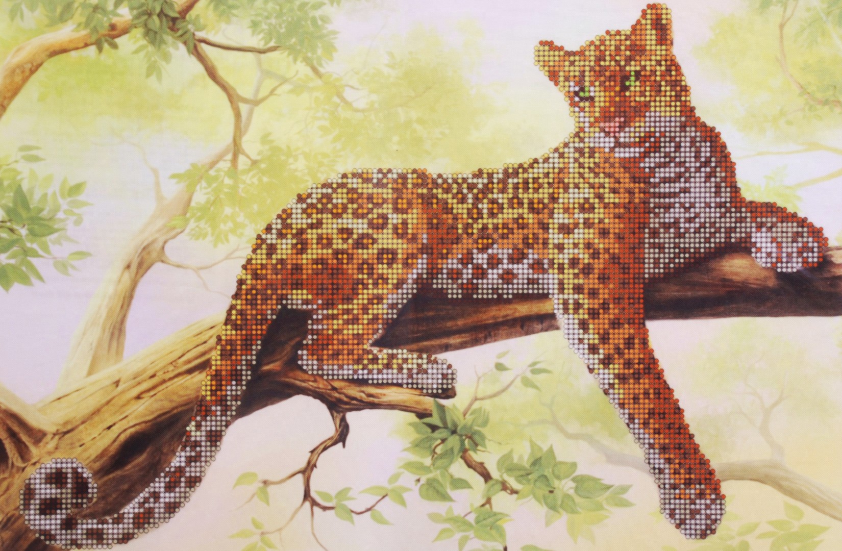 Ткань для вышивания бисером А3 КМЧ-3307 «Леопард» 25*37 см