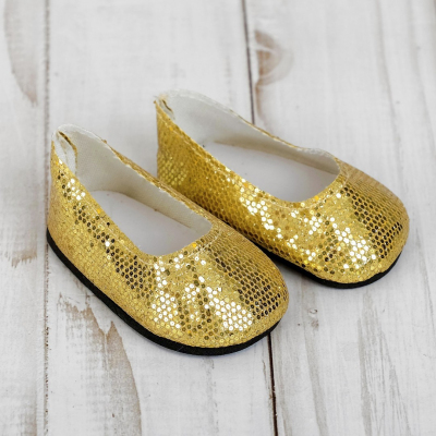 Обувь для игрушек (Туфли) 4258946 «Блестки-кругляши» 7,0 см золотой (пара) в интернет-магазине Швейпрофи.рф