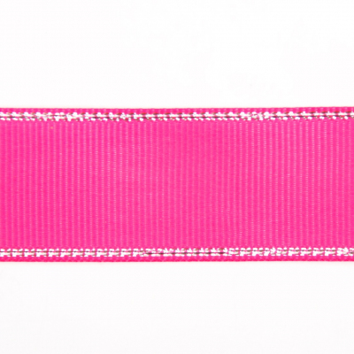 Лента репсовая 25 мм с люрексом (уп. 22,5 м) 40 яр.роз/серебро в интернет-магазине Швейпрофи.рф