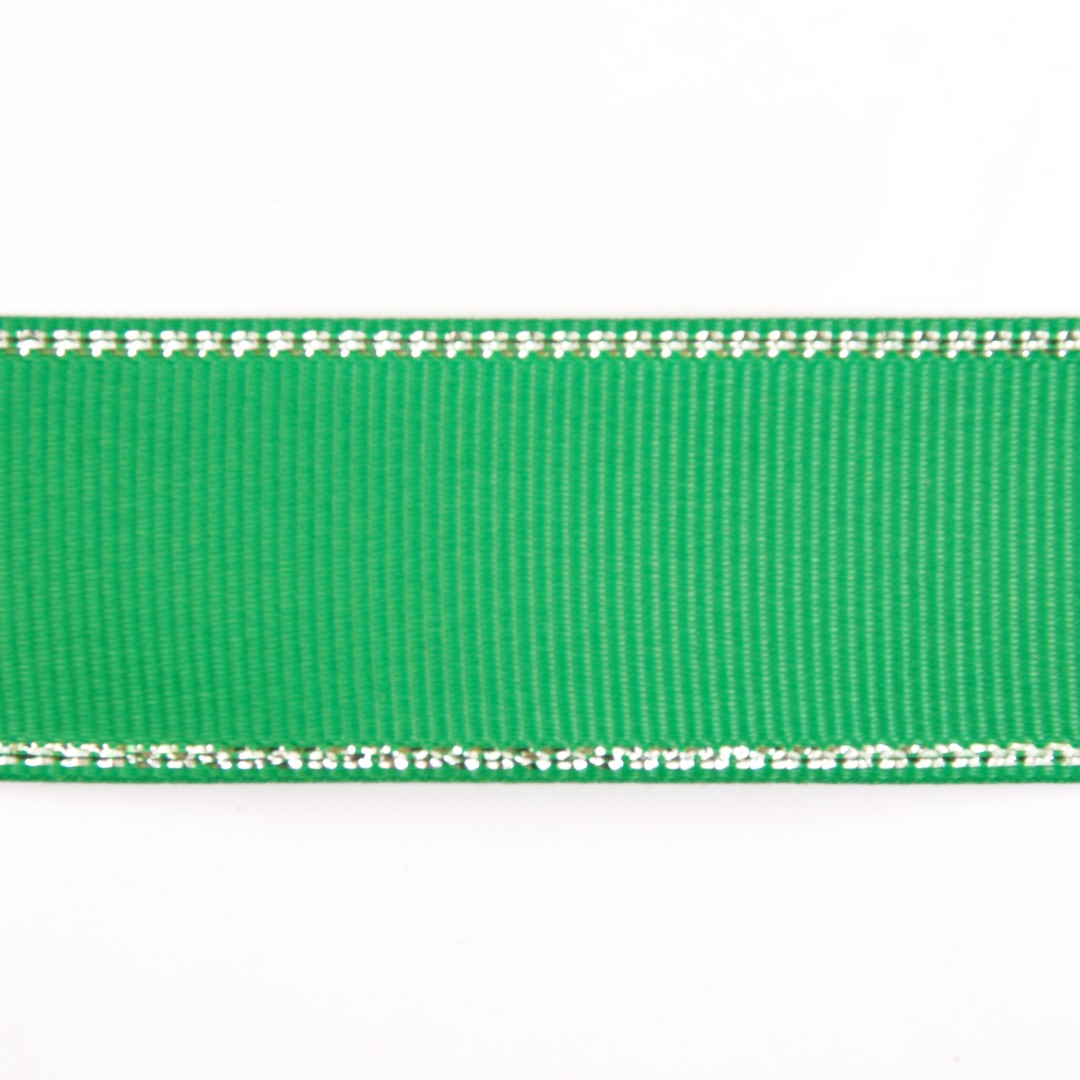 Лента репсовая 25 мм с люрексом (уп. 22,5 м)120 зеленый/серебро