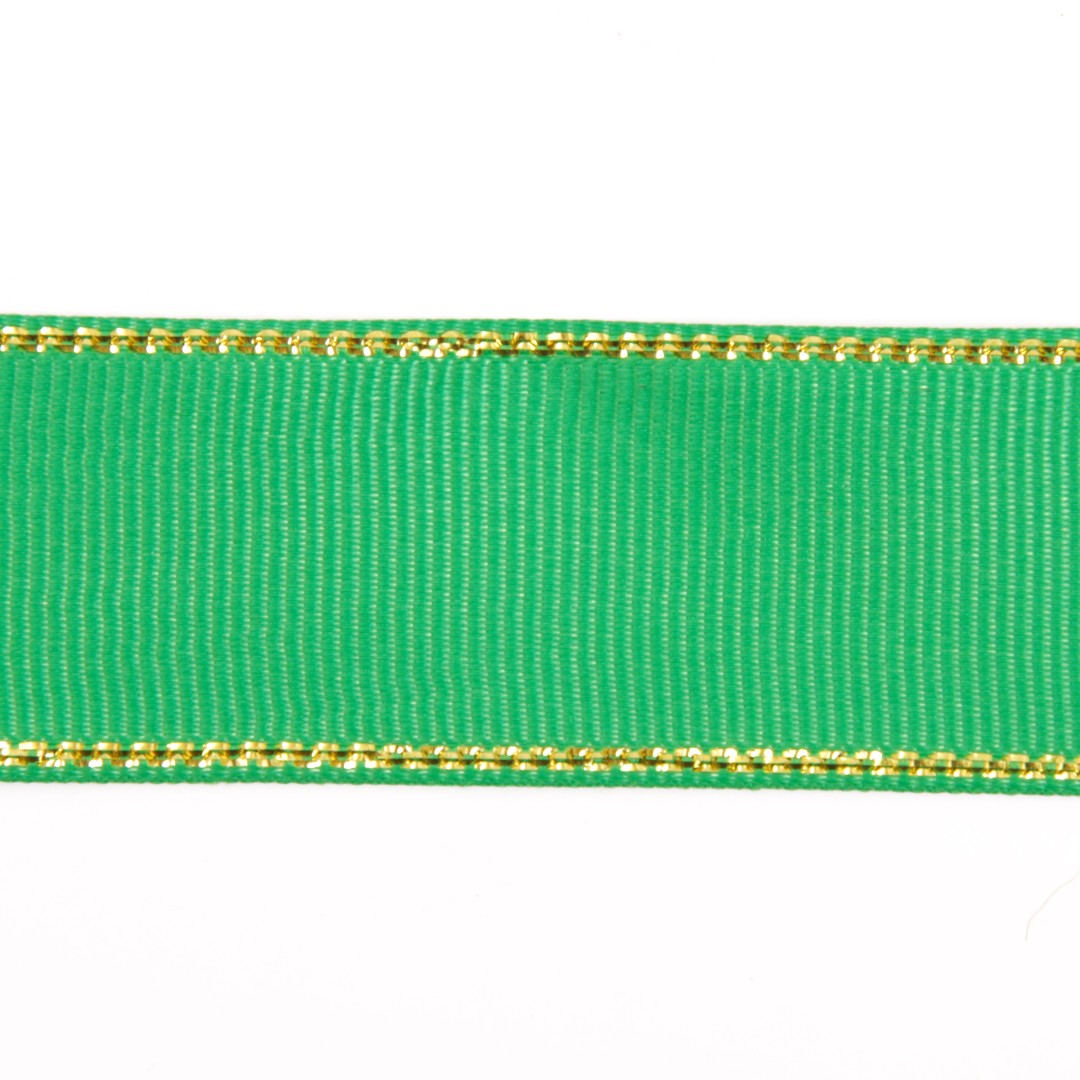Лента репсовая 25 мм с люрексом (уп. 22,5 м)120 зеленый/золото