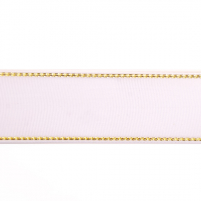 Лента репсовая 25 мм с люрексом (уп. 22,5 м) 01 белый/золото в интернет-магазине Швейпрофи.рф