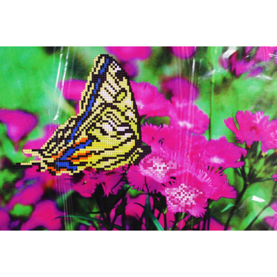 Ткань для вышивания бисером А4+ БИС МП-022 «Бабочка на лиловых цветах» 20,5*30 см в интернет-магазине Швейпрофи.рф