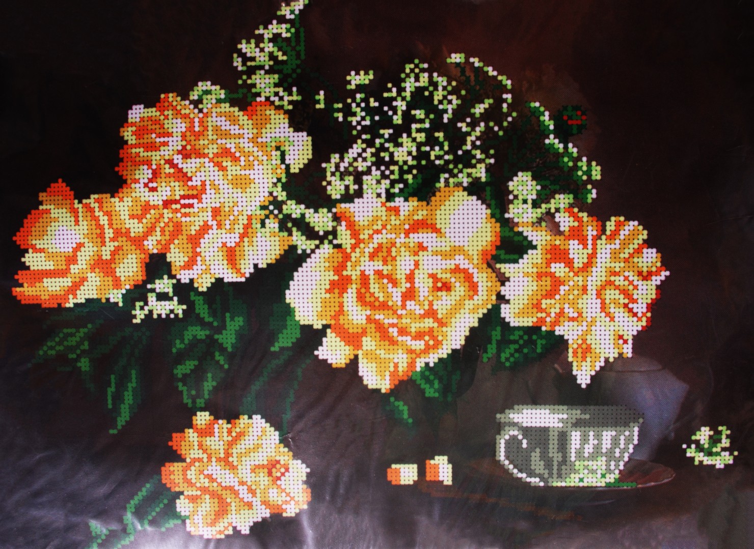 Ткань для вышивания бисером А3 БИС 579 «Розы в вазе» 33*45 см