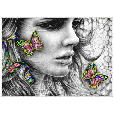 Ткань для вышивания бисером «Вышиваем бисером» № 5 Девушка с бабочкками 30*40 см в интернет-магазине Швейпрофи.рф