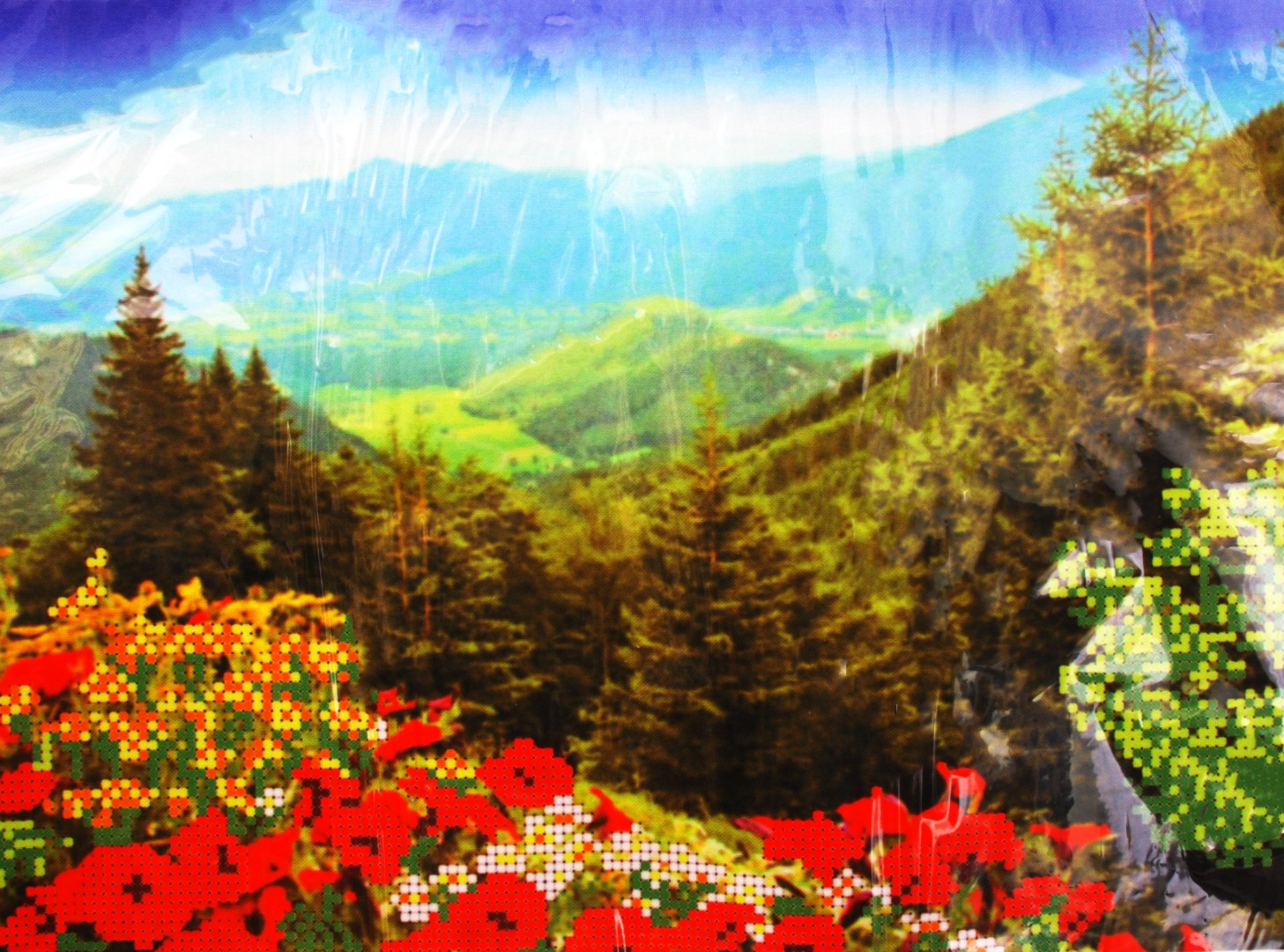 Ткань для вышивания бисером А4+ БИС МП-067 «Цветы в горах» 27*35 см