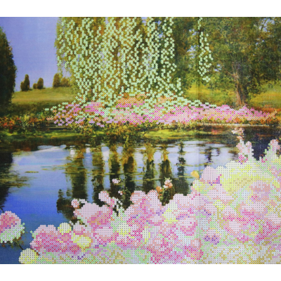 Ткань для вышивания бисером ЧМ СБ-118 Цветушее озеро 26*30 см в интернет-магазине Швейпрофи.рф