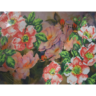 Ткань для вышивания бисером А4+ БИС МП-032 «Шиповник в цвету» 21,5*30 см в интернет-магазине Швейпрофи.рф